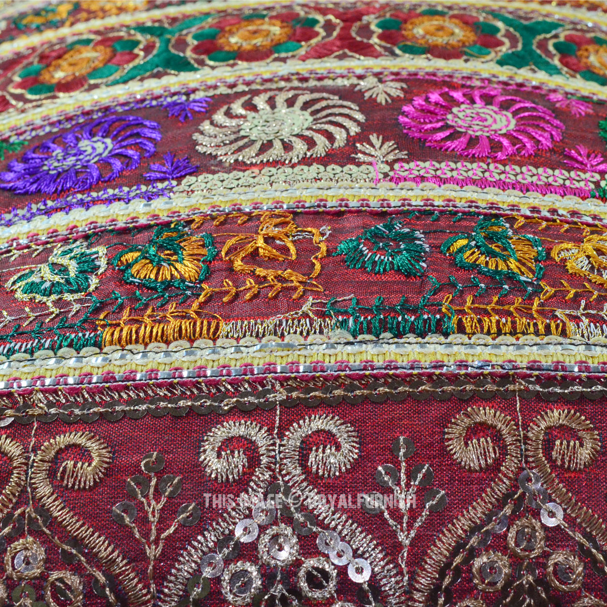 Antique Multicolor Silk Embroidered Sequin Indian Decorative Throw