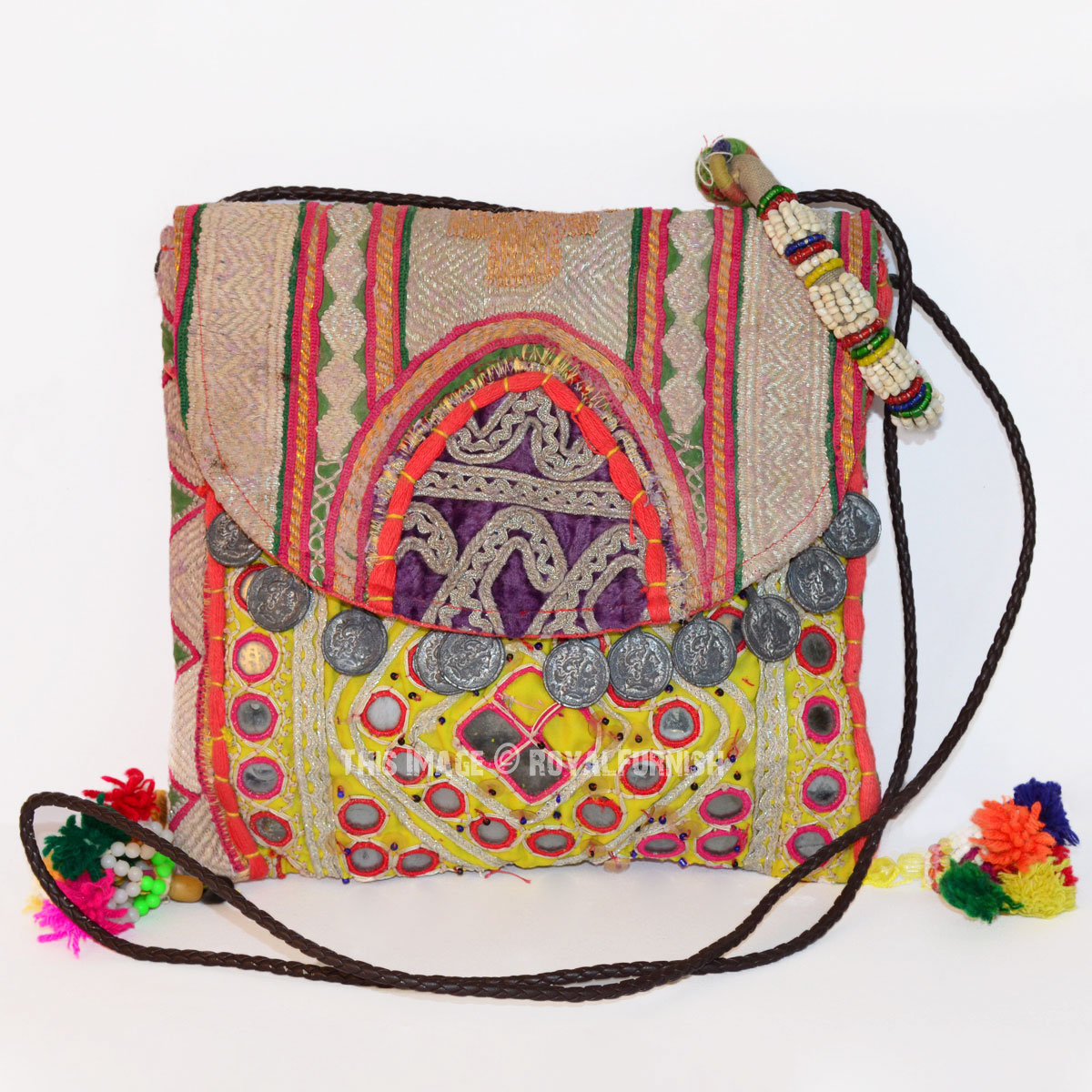Old Fabric Mirrors and Coins Made Hippie Boho Women Crossbody Shoulder ...