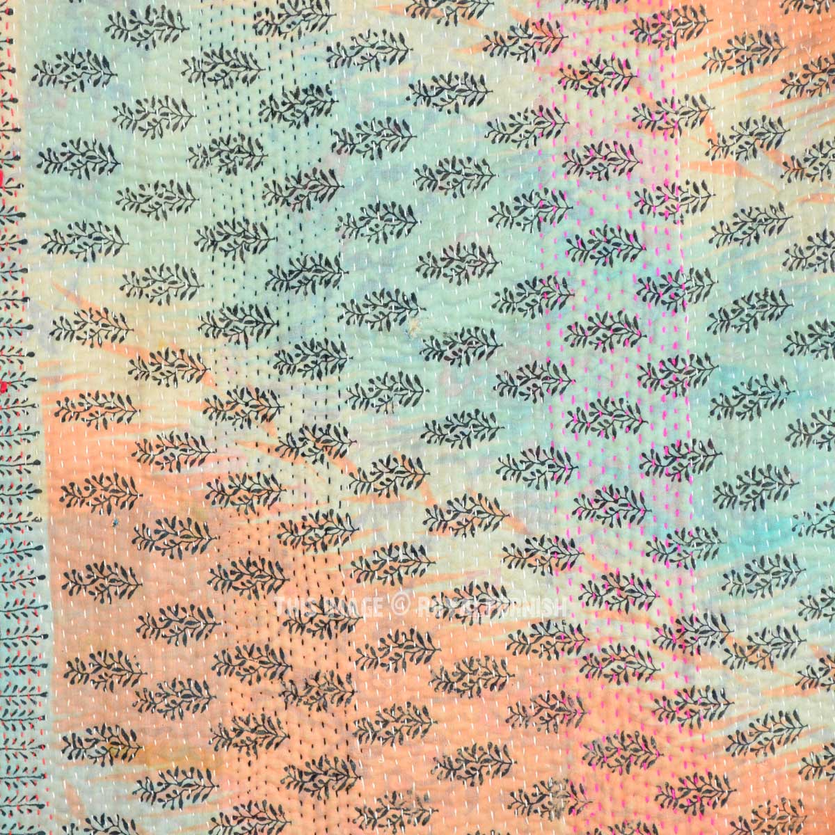 Multi Boho Stripe Patterned Reversible Kantha Blanket Throw 50X86