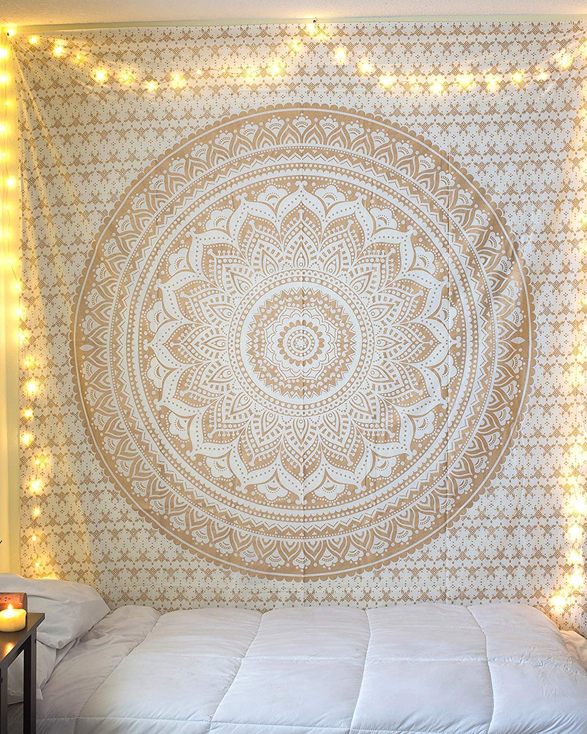 Wall Mandala Tapestry Hanging – Indian Hippie Decor Bohemian Gold Bedspread Throw 92x84