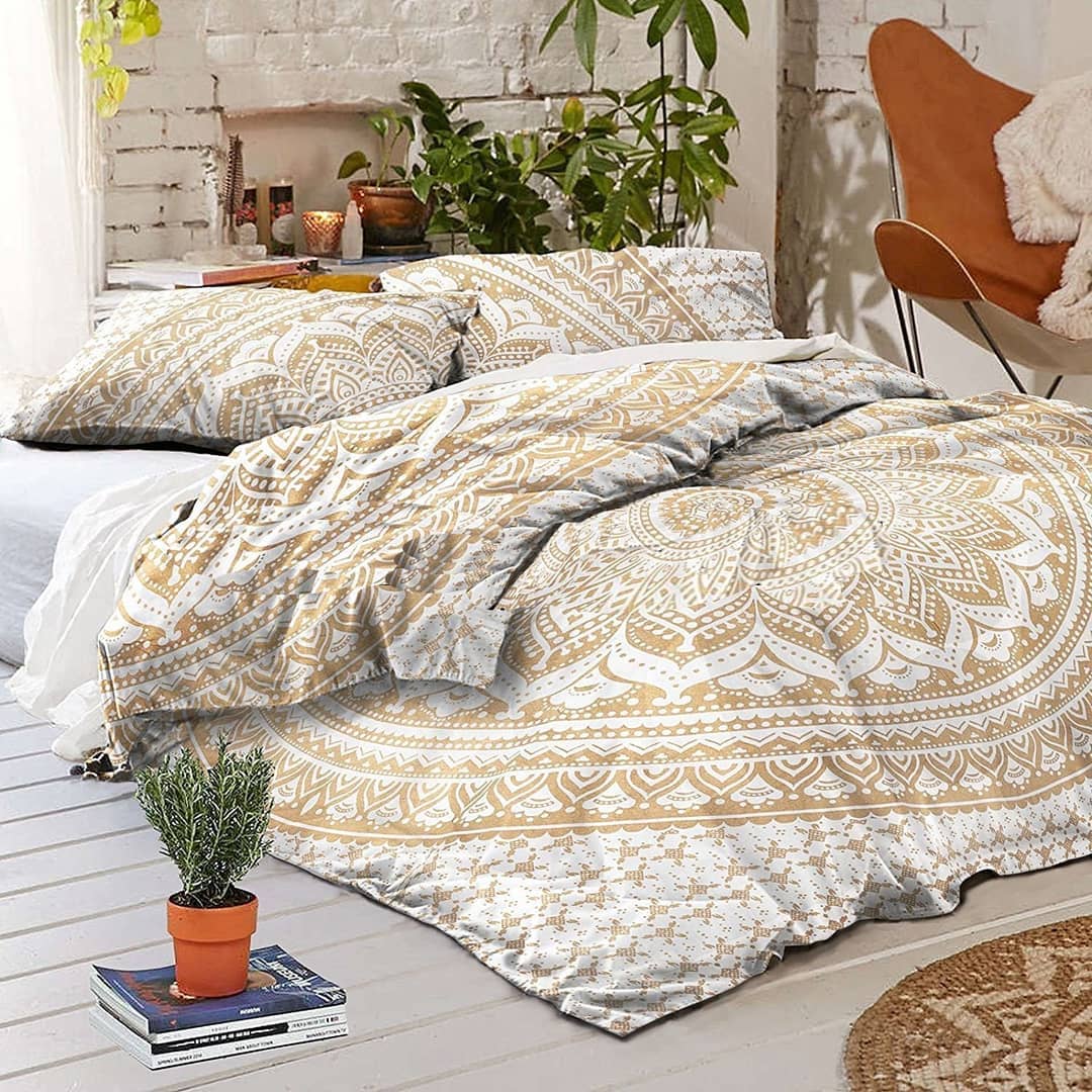 Golden Classic Ombre Boho Mandala Bedding Duvet Cover Set Of 2 Pillow Covers
