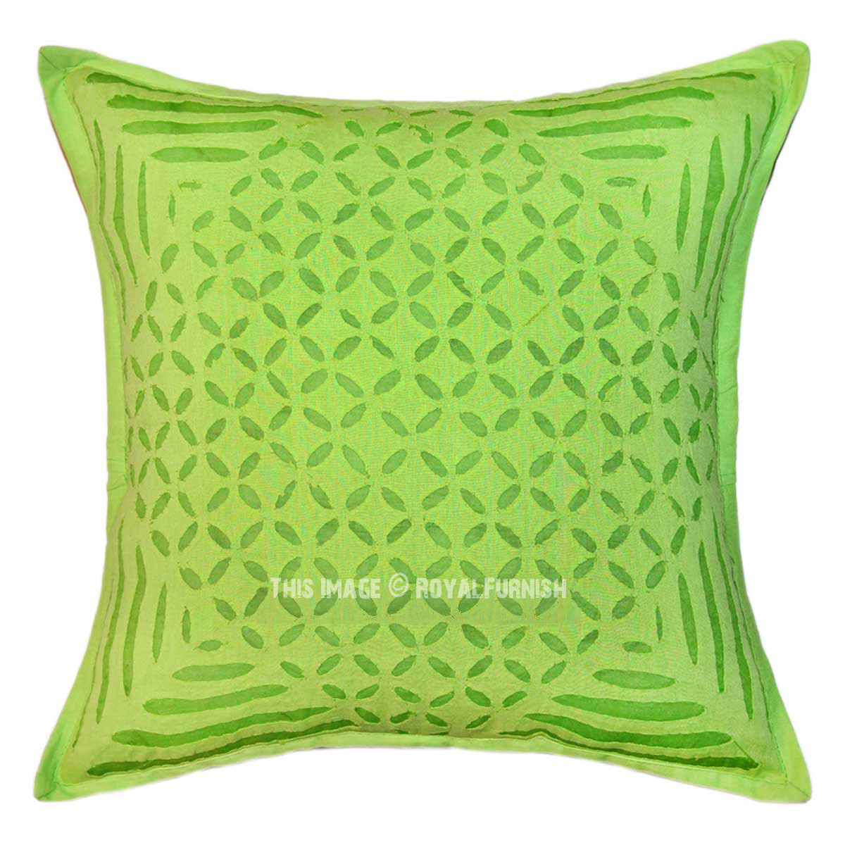 16X16 Floral Applique Cotton Designer Throw Pillow Cover