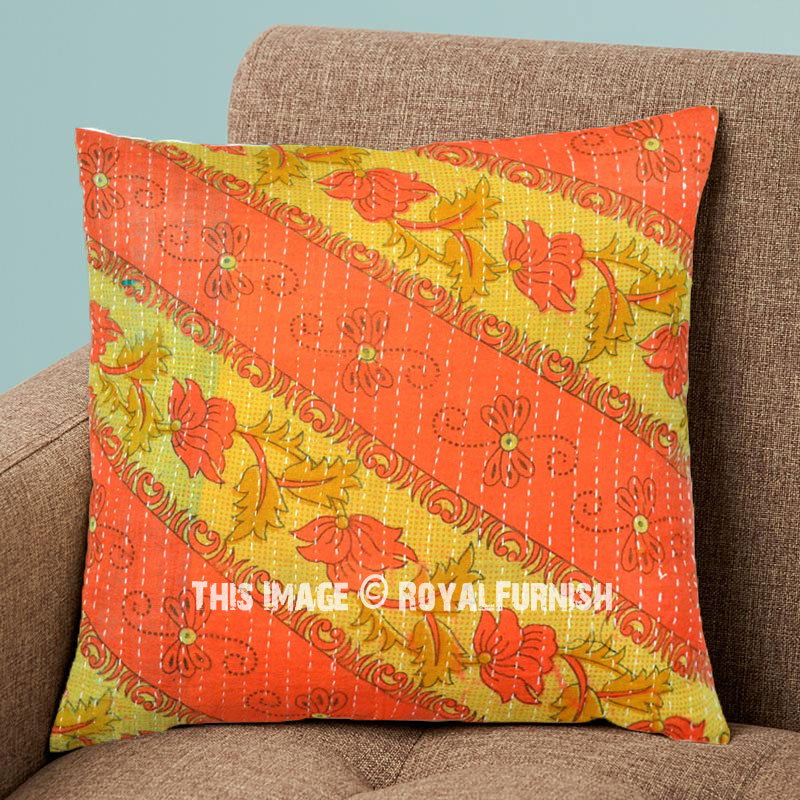 Decorative 16X16 Vintage Kantha Throw Pillow Cover - RoyalFurnish.com