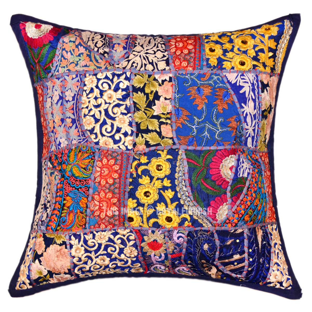 18X18 Multi Old Patchwork Bohemian Blue Decorative Pillow Case ...