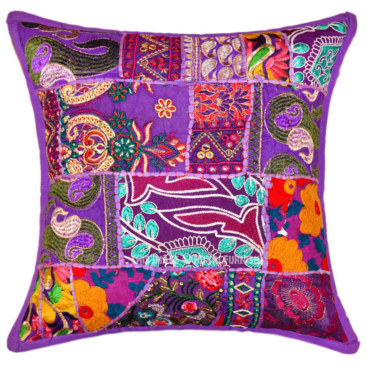Purple One-Of-A-Kind Unique Bohemian Patchwork Throw Pillow Case 18X18 ...
