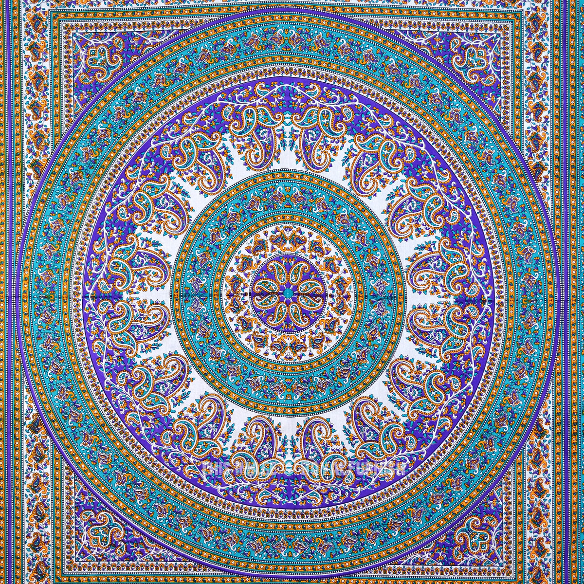 Purple Boho Paisley Flower Circle Medallion Mandala Tapestry ...