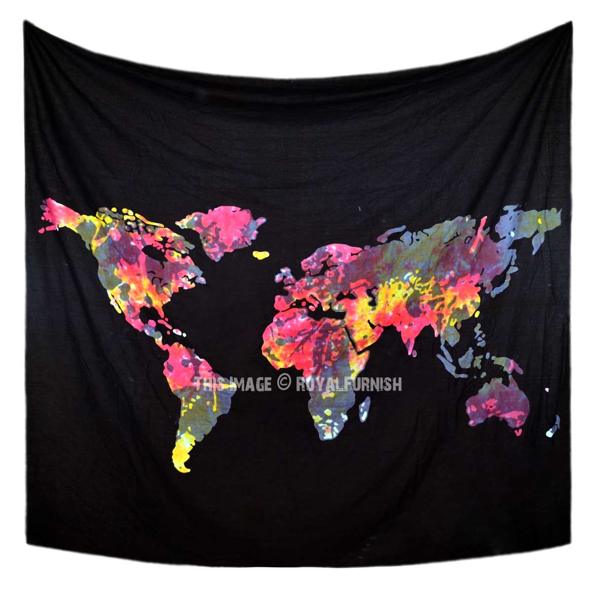 ON SALE!! Black Multi Large Tie Dye World Map Tapestry, Atlas Bed Cover