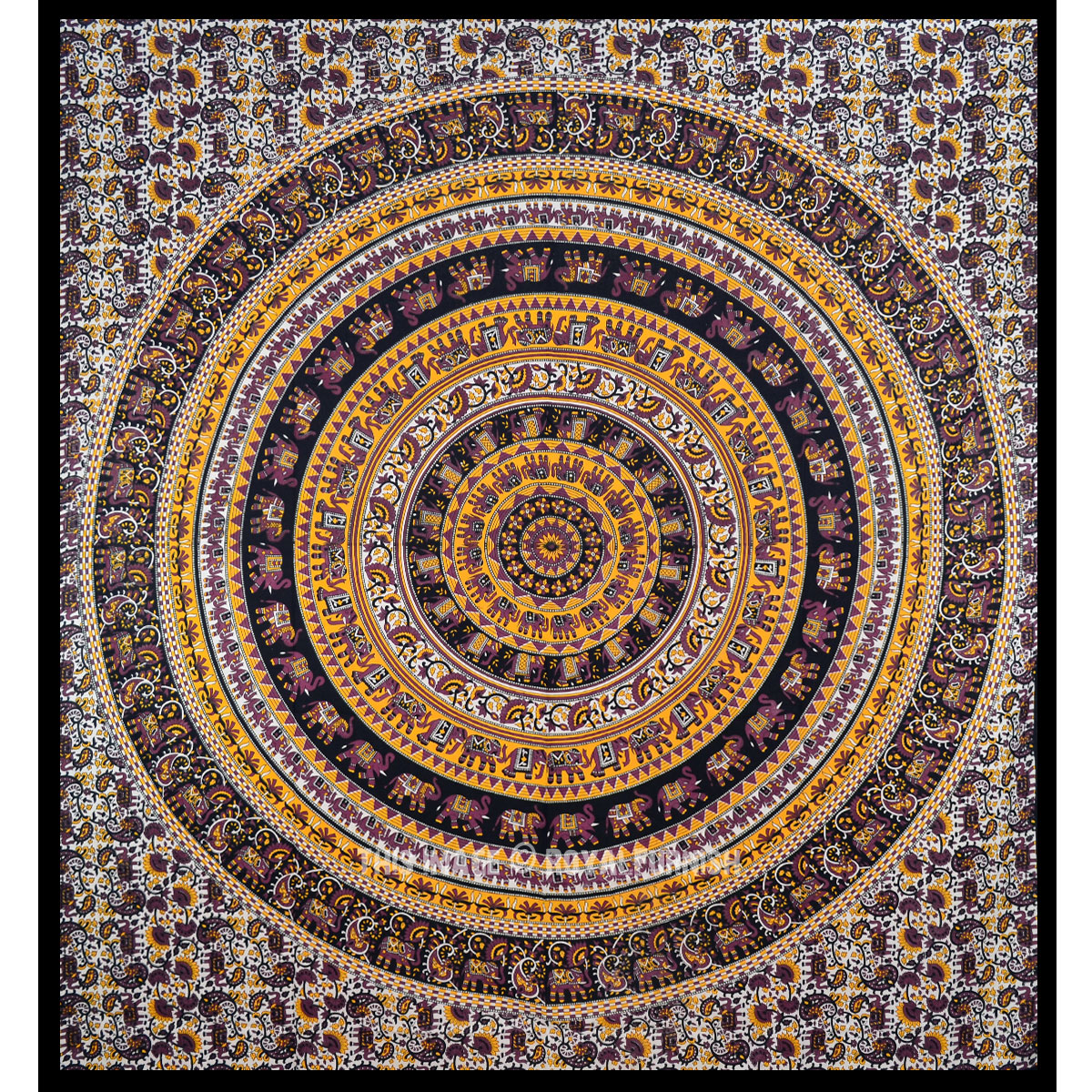 Yellow Multi Menagerie Medallion Tapestry, Elephant ...