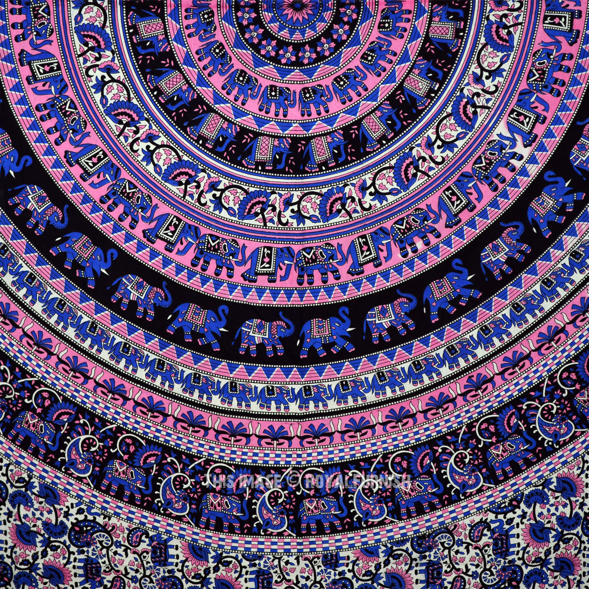 Pink Multicolored Queen Size Bohemian Elephant Mandala Circle Tapestry