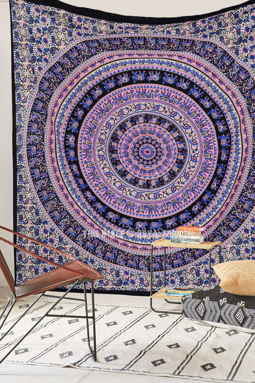 Pink Multicolored Queen Size Bohemian Elephant Mandala Circle Tapestry ...