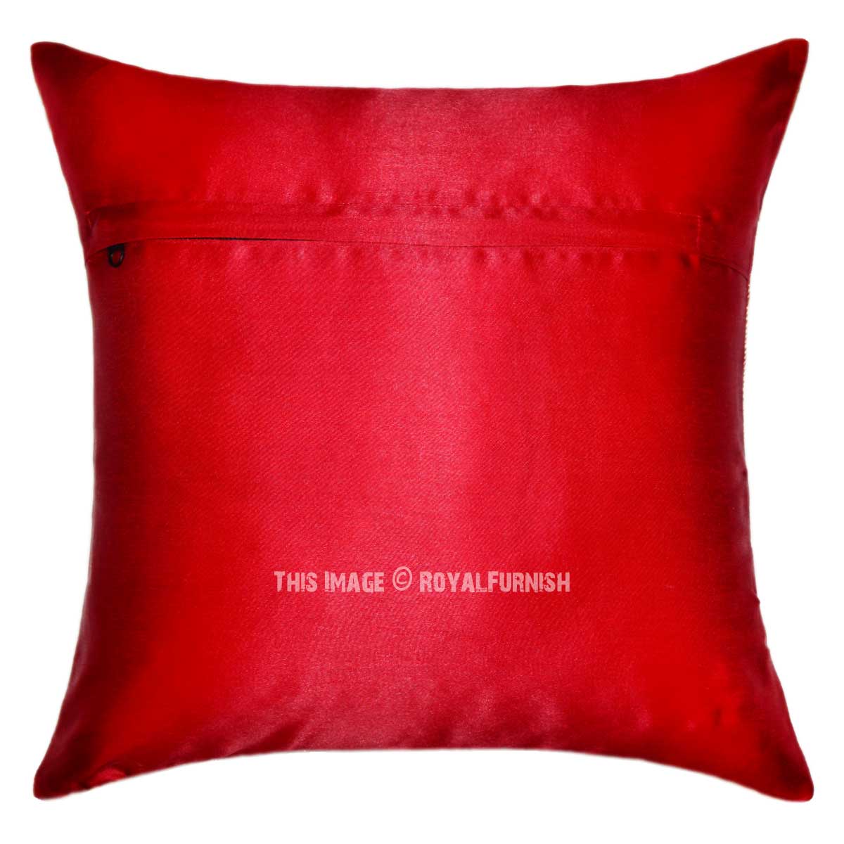 Maroon Four Floral Medallion Circle Silk Square Pillow Cover