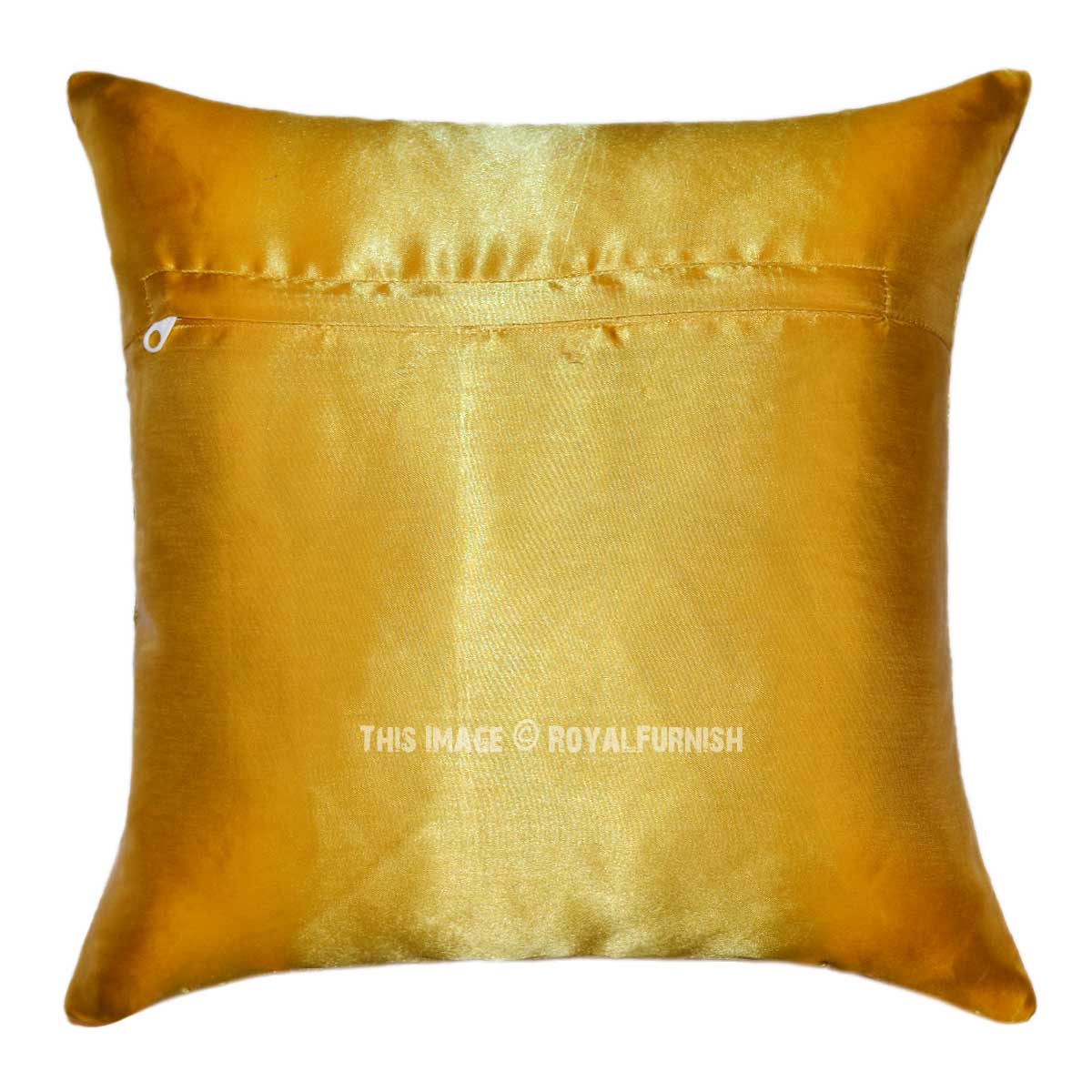 Gold Two Elephants and Peacocks Featuring Silk Throw Pillow Cover 16X16