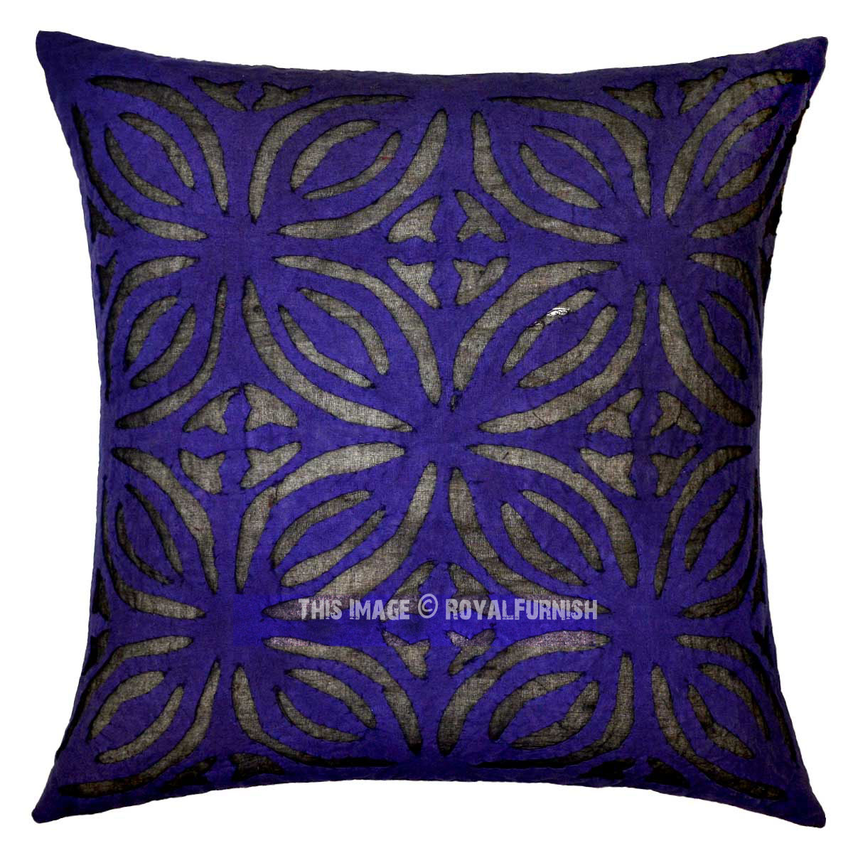 Purple Decorative Unique Hand Carved Flower Cotton Throw Pillow Cover