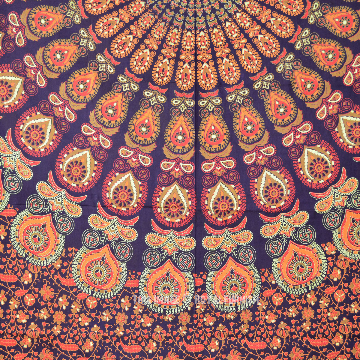 Queen Size Brown Peacock Mandala Cotton Tapestry