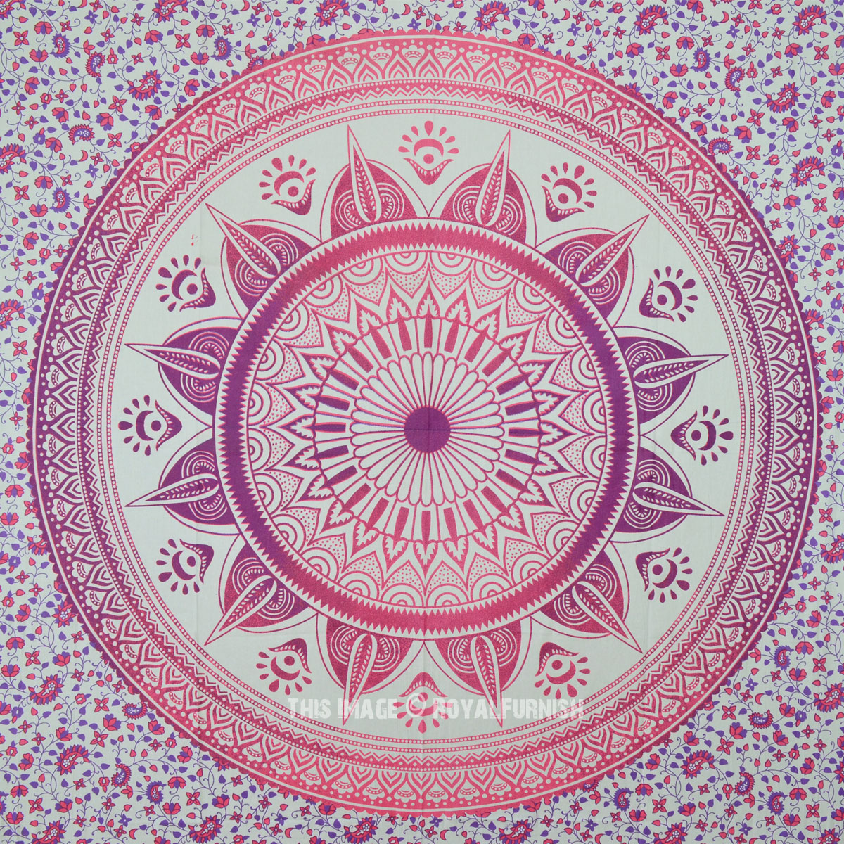 Small Pink & Purple Floral Ombre Mandala Wall Tapestry, Hippie Tapestry  Wall Hanging