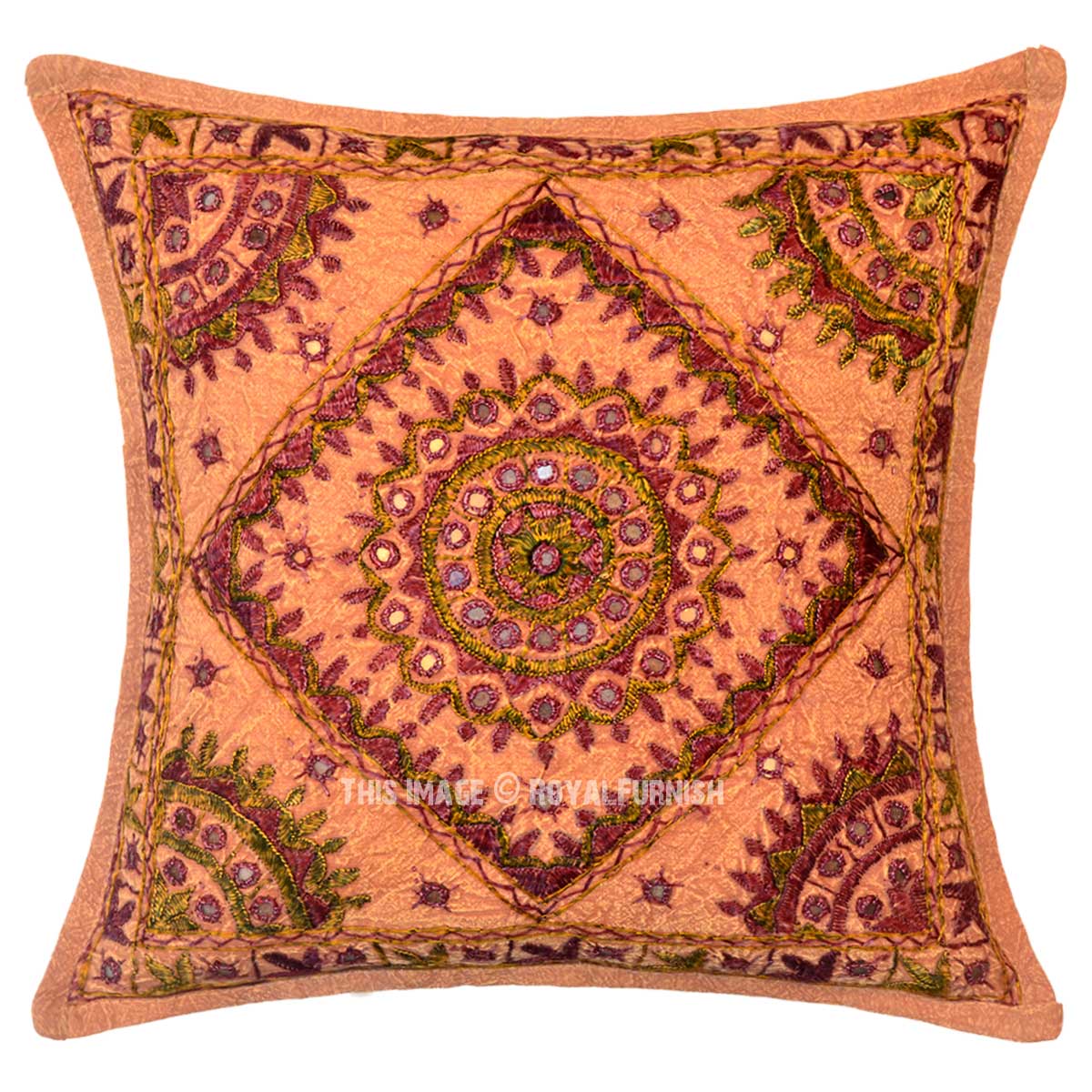 Decorative and Bohemian Accent Mirrored Embroidered Square Pillow Case