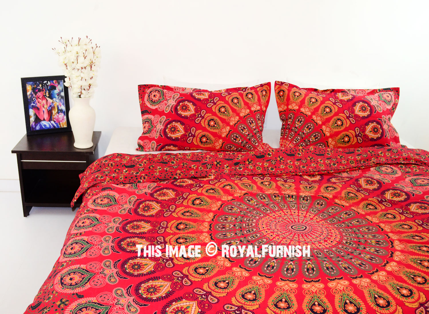 Vibrent Red Plum And Bow Dev Mandala Duvet Covers With Set Of 2