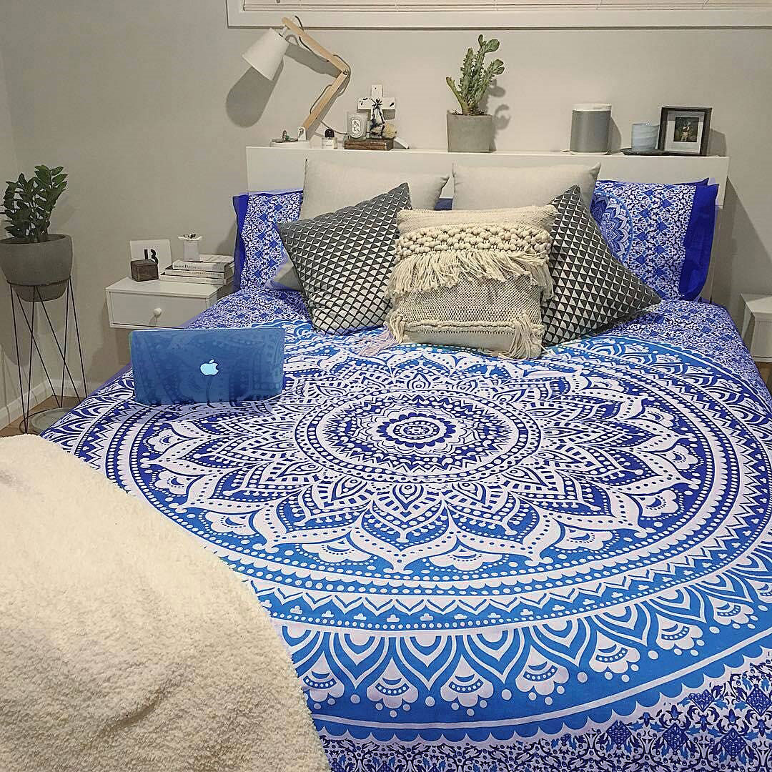 Classic Blue Medallion Ombre Mandala Duvet Cover Set Of 2 Pillow