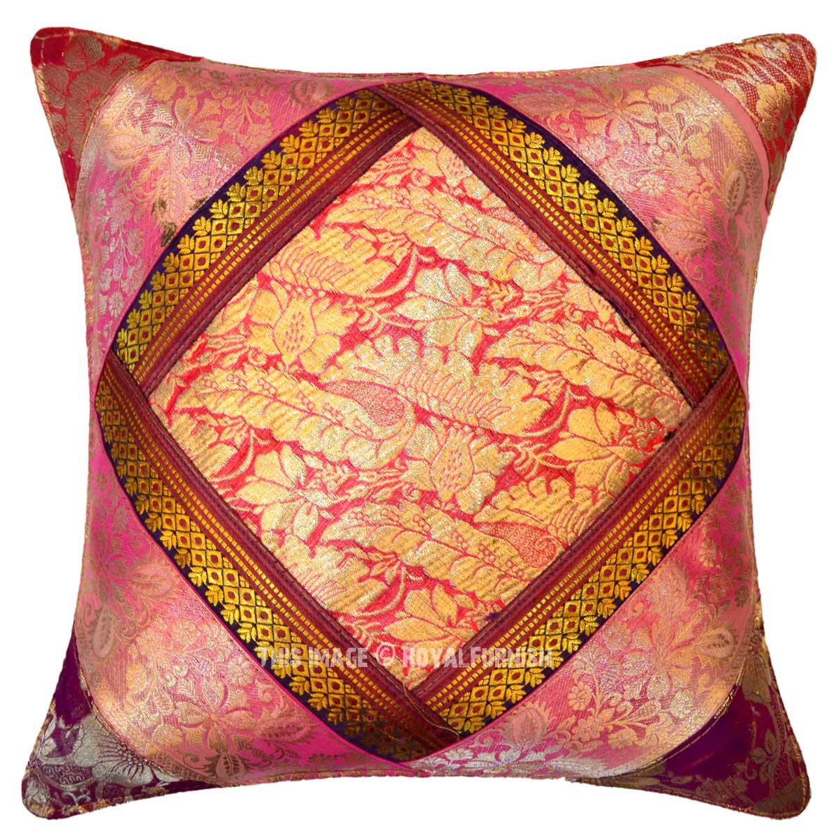 Multi Color Decorative and Bohemian Accent Indian Silk Sari Pillow