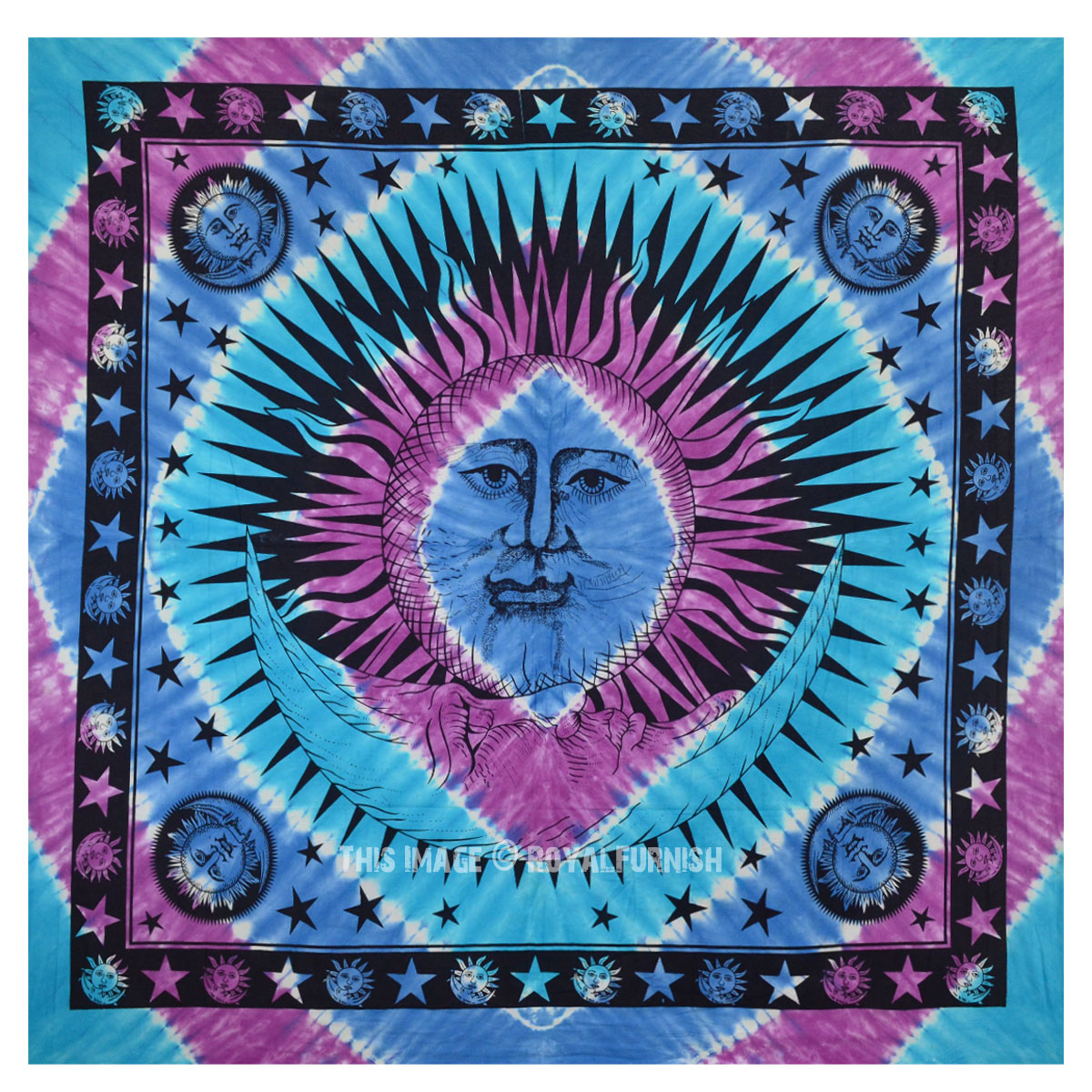 Blend of Purple and Turquoise Multi Sun Moon Tapestry Bedding ...