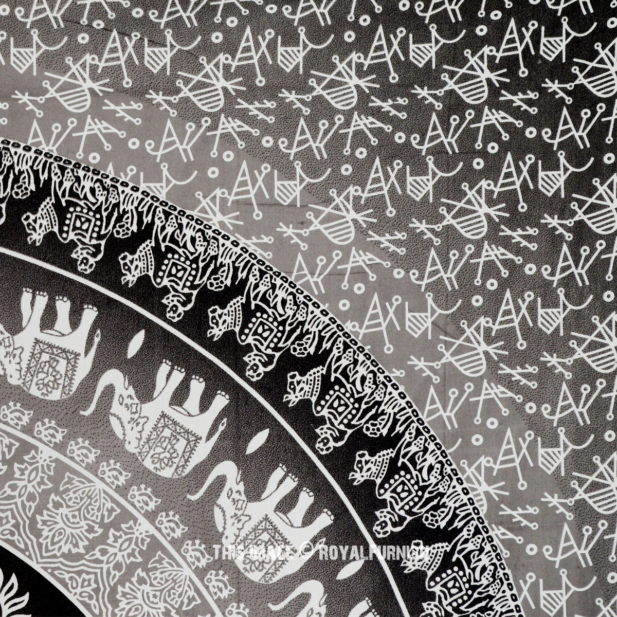 Black & Grey Indian Elephant Sun Mandala Hippie Wall Tapestry Bedspread ...