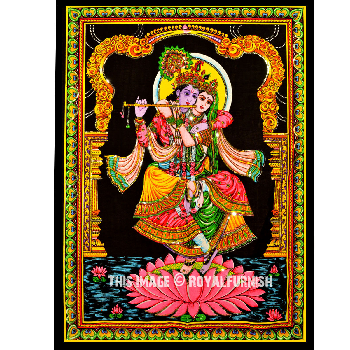 Hindu Radha Krishna Divine Love Featuring Cotton Fabric Cloth Poster