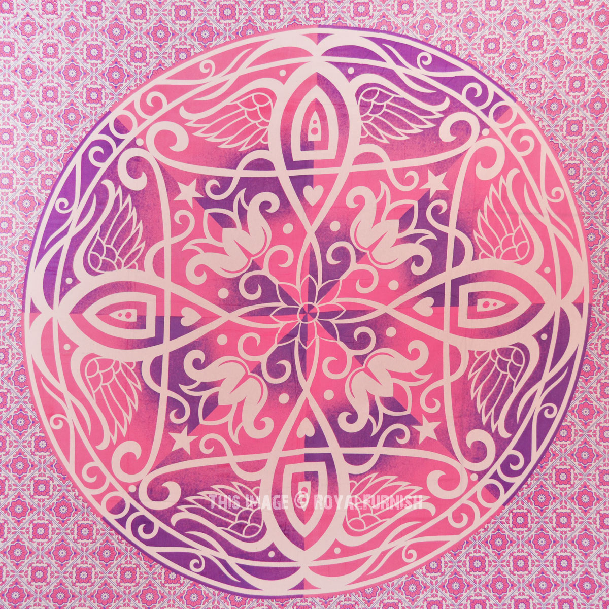 Small Pink & Purple Floral Ombre Mandala Wall Tapestry, Hippie Tapestry  Wall Hanging