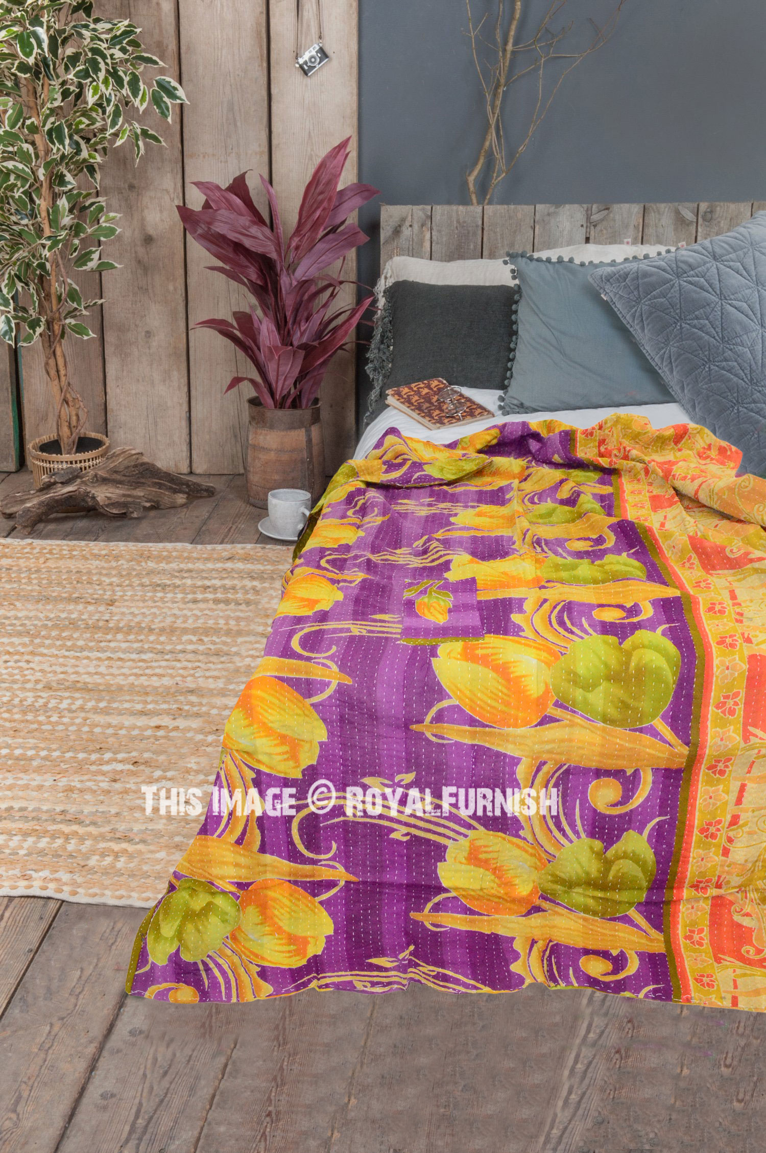 Colorful OneOfAKind Unique Vintage Kantha Bedspread Blanket Throw