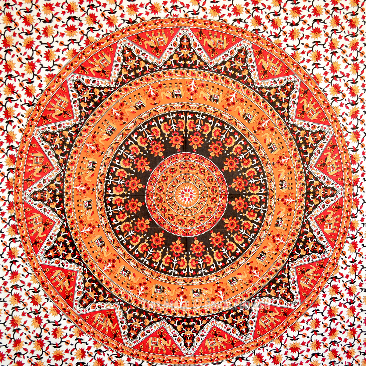Small Orange Decorative Colorful Medallion Kerala Mandala Tapestry 