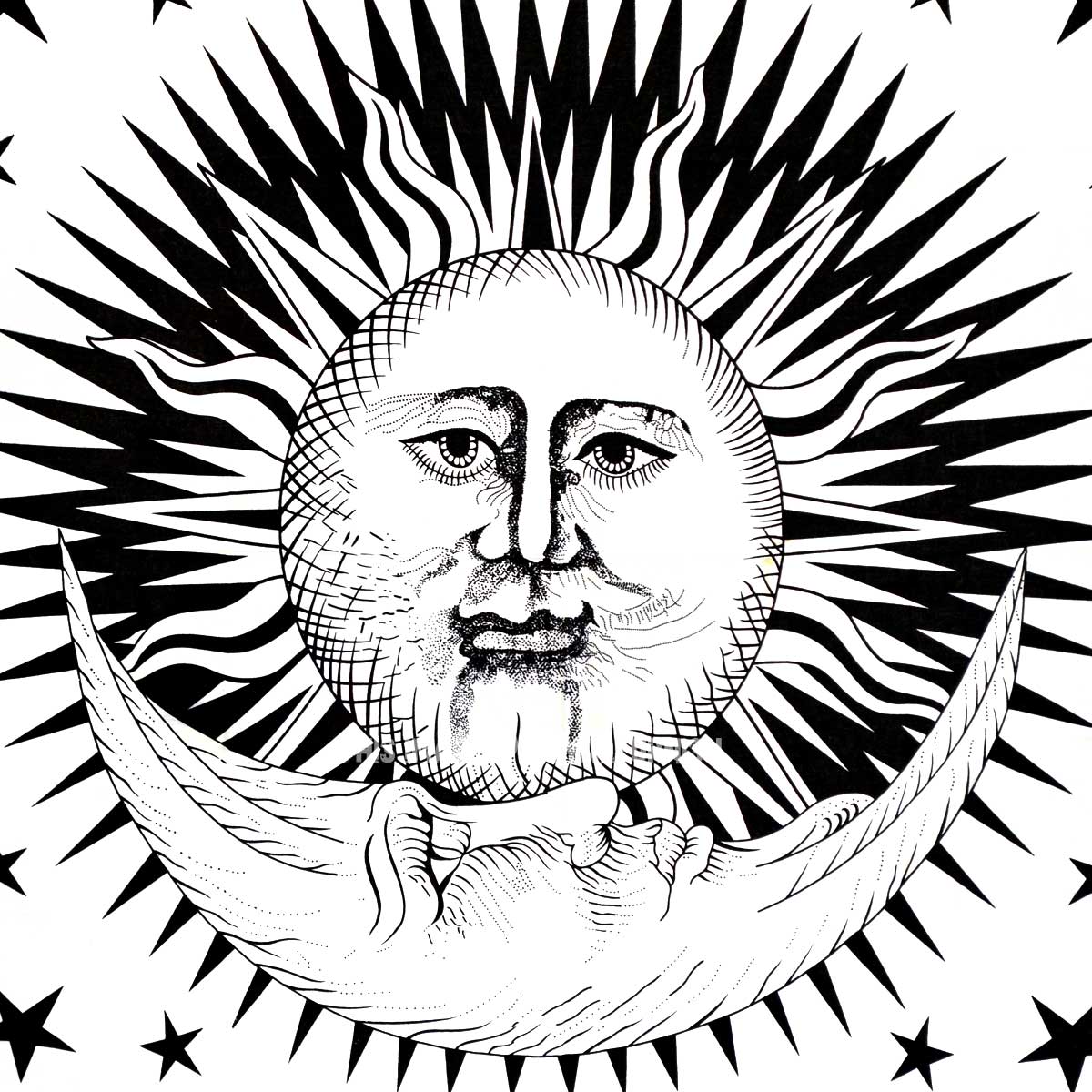 Small Black and White Sun Moon Star Tapestry