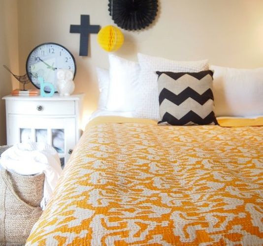 Queen Size Yellow Zigzag Printed, Ikat Twin Bedding
