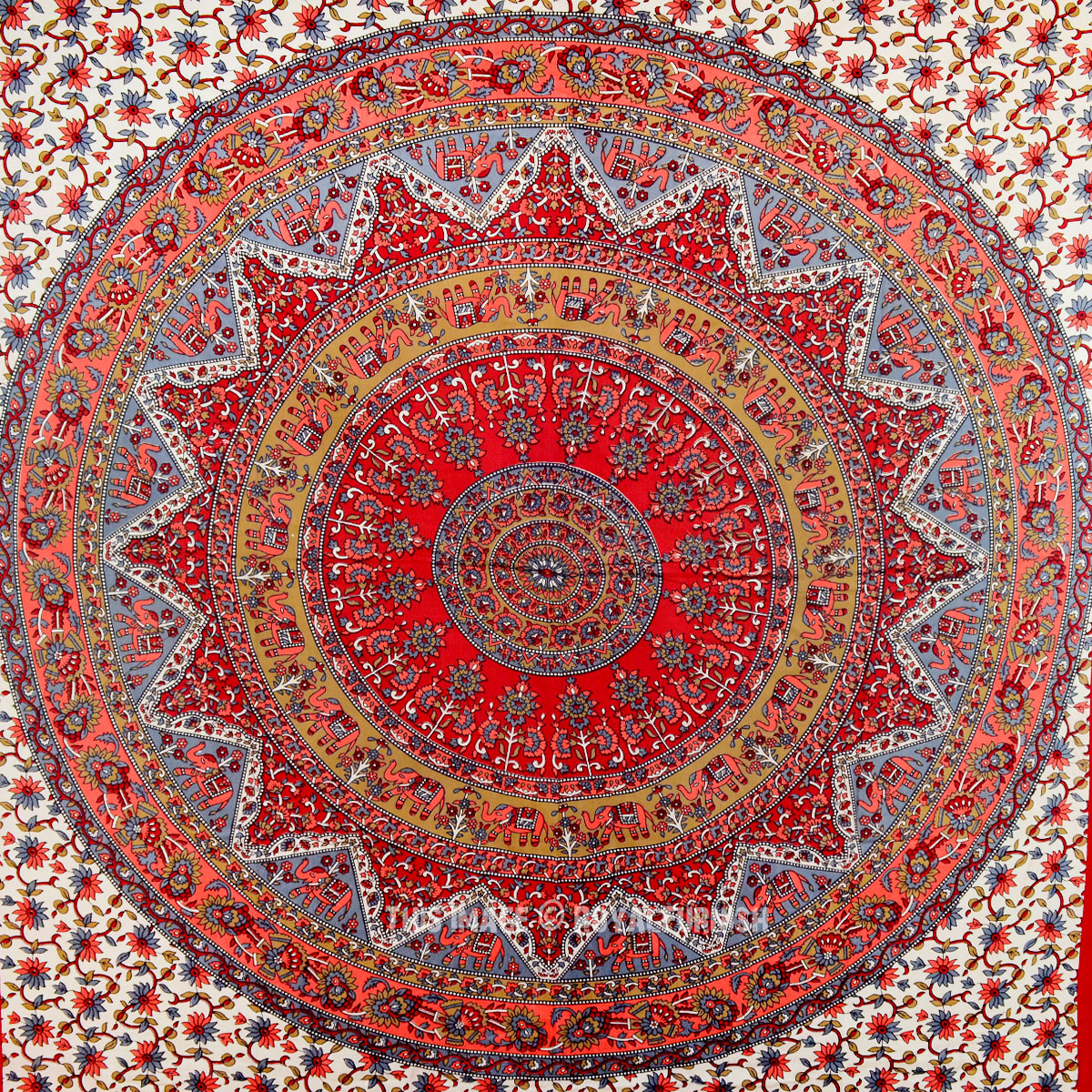Small Orange Kerala Medallion Mandala Cotton Tapestry Hippie Bedspread 