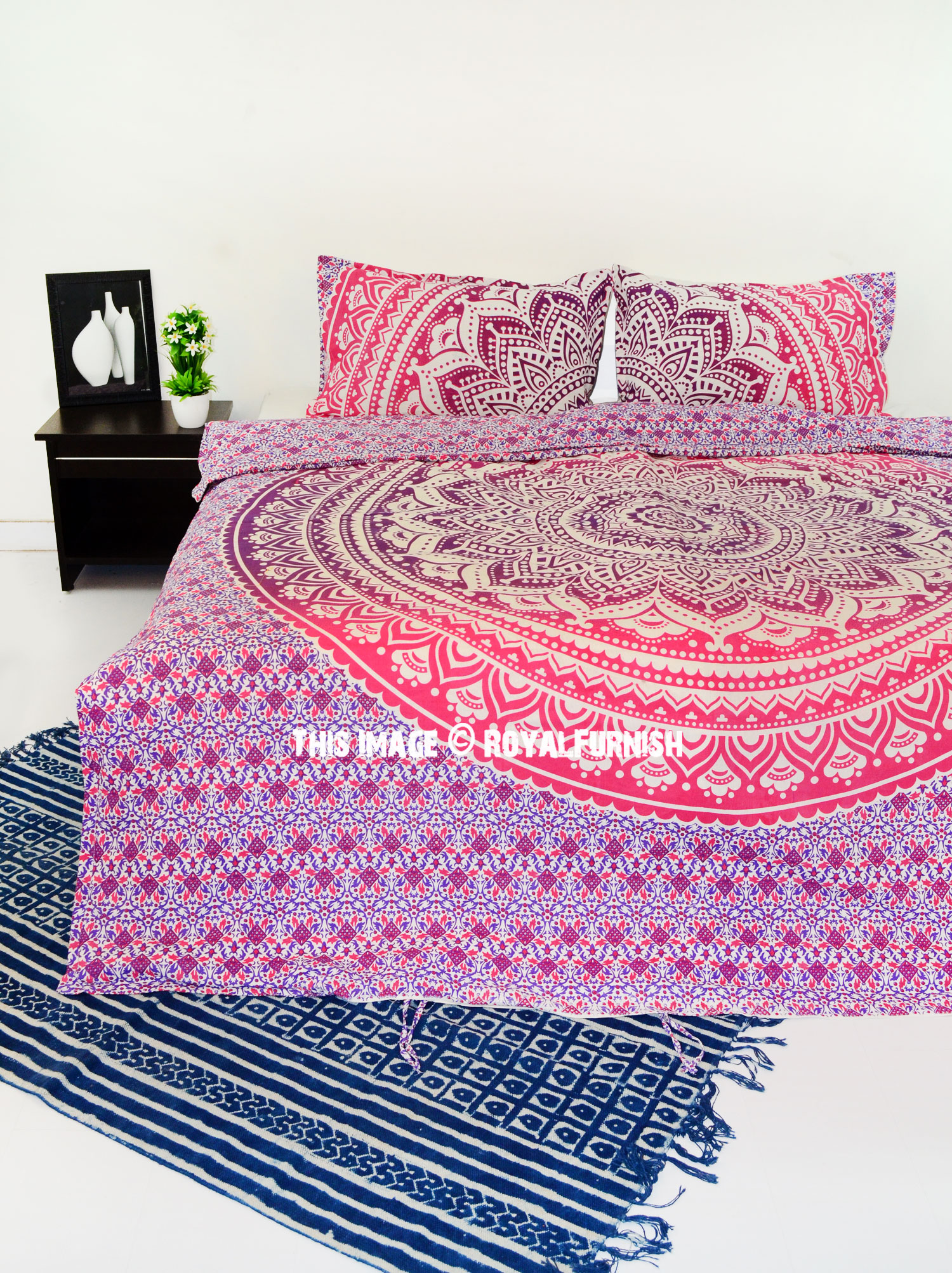 Pink Multi Trippy Ombre Queen Bohemian Mandala Bedding Duvet Cover