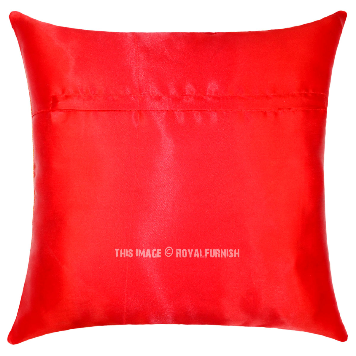 Red Color Decorative Tajmahal Silk Brocade Throw Pillow Cover 16X16 - RoyalFurnish.com