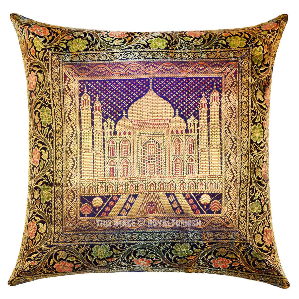 Blue Taj Mahal Featuring Decorative Square Silk Pillow Sham Cover 16X16 - RoyalFurnish.com