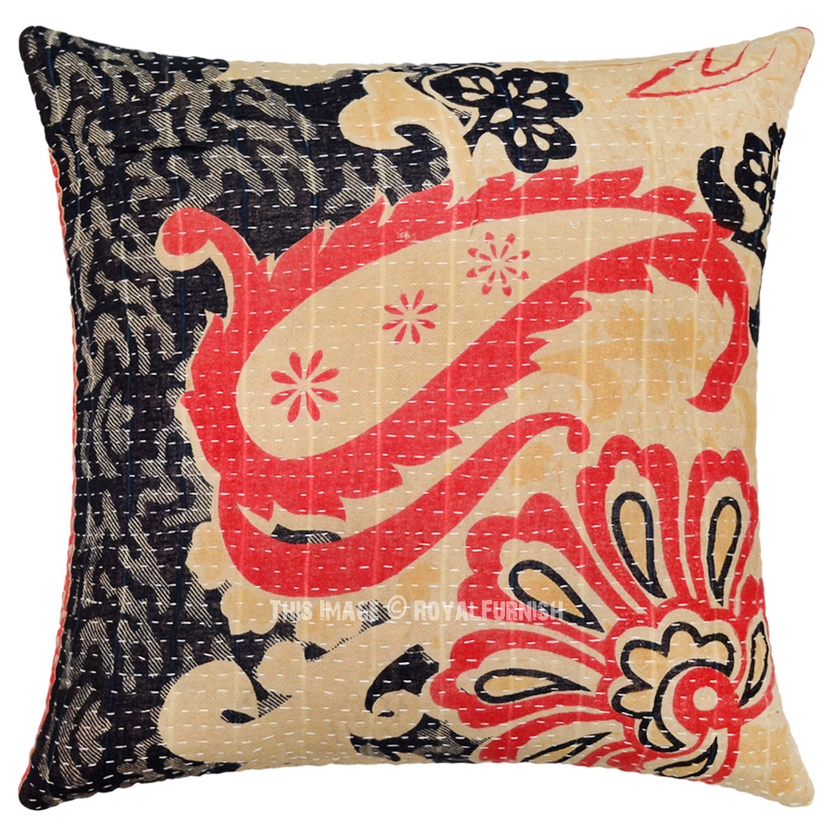Multi Big Paisley Decorative Vintage Kantha Quilt Pillow Cover 16X16