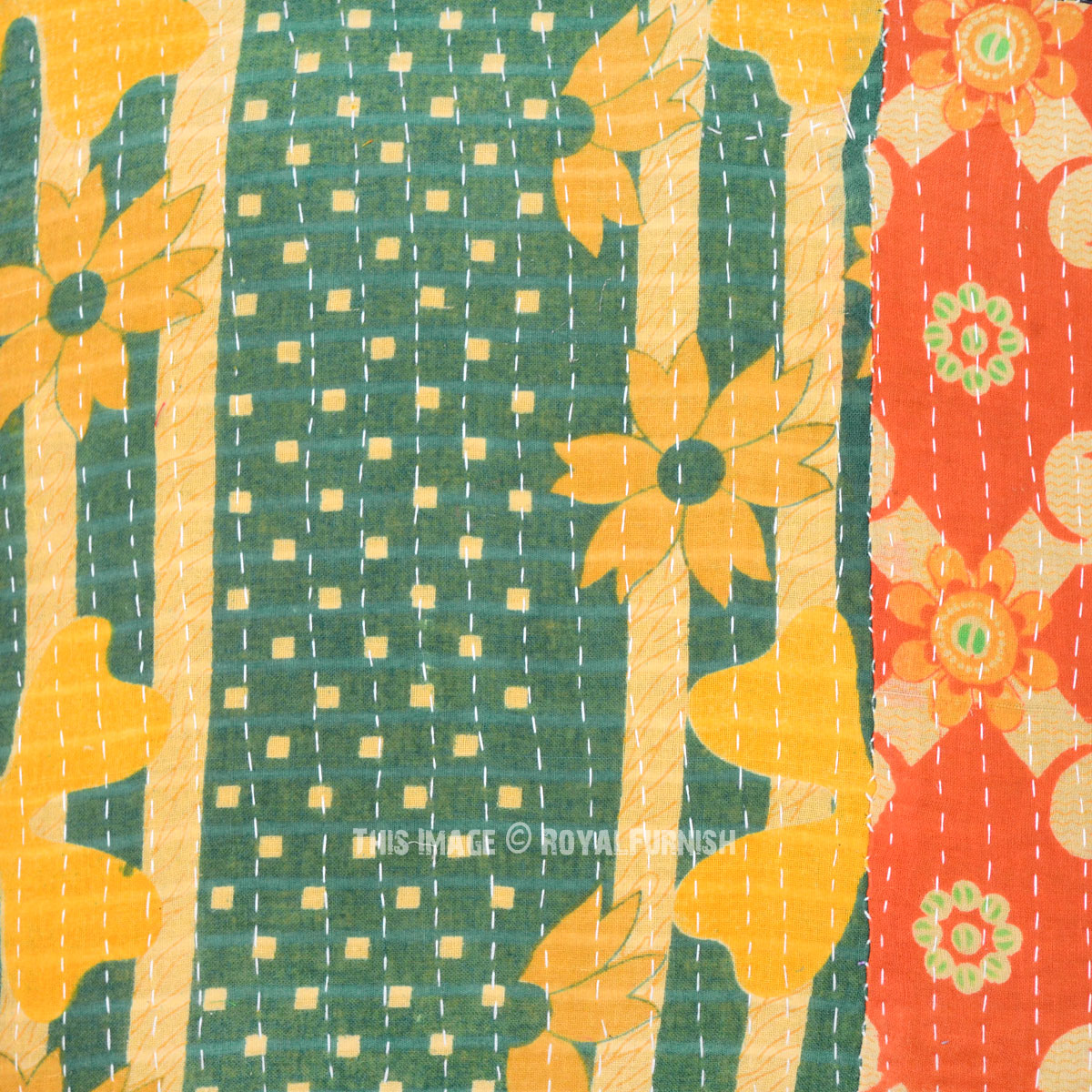 Colorful Reversible OneOfAKind Kantha Quilt Pillow Cover 16X16 Inch