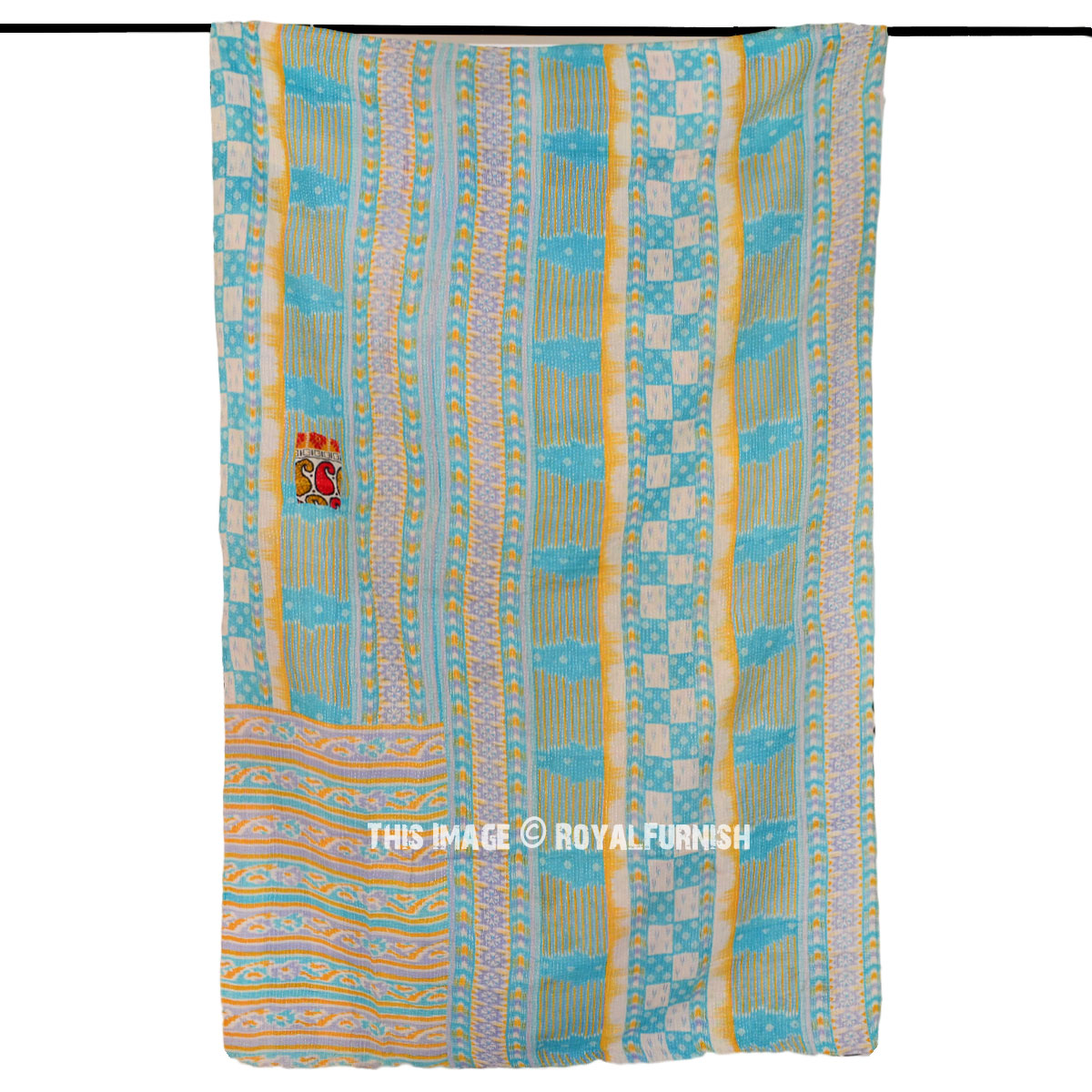 Multi Paisley Vintage Bengali Sari Kantha Throw Blanket