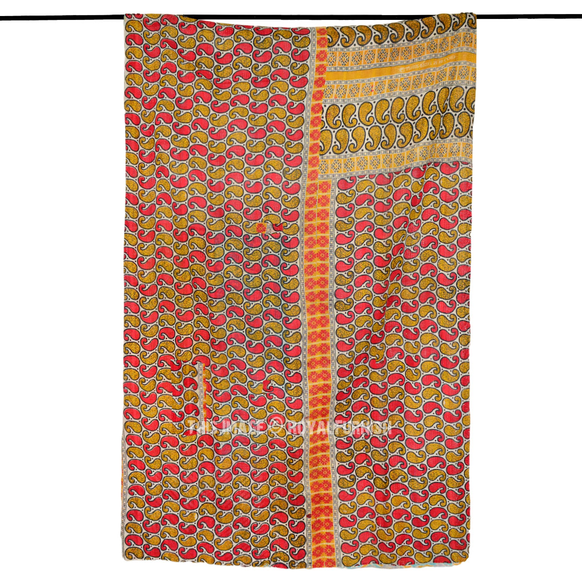 Multi Paisley Vintage Bengali Sari Kantha Throw Blanket