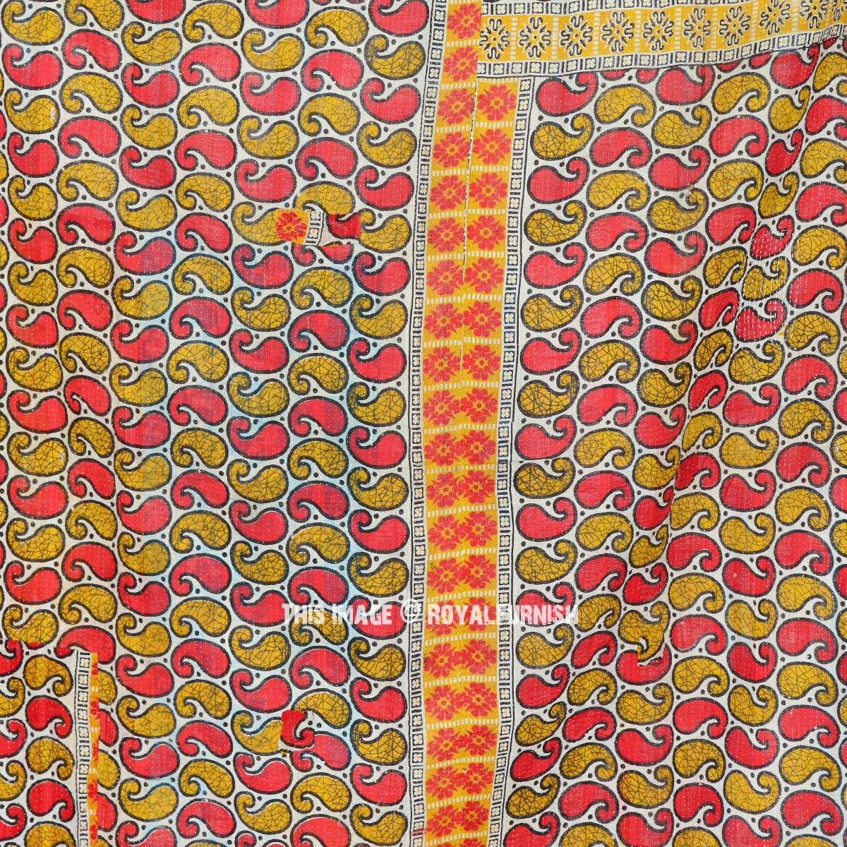 Multi Paisley Vintage Bengali Sari Kantha Throw Blanket