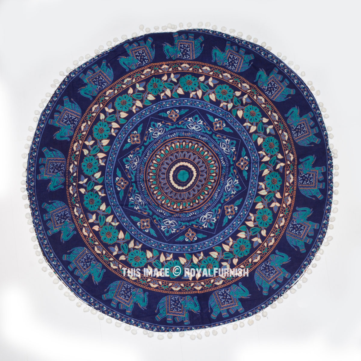 Blue Chakra Medallion Round Floor Pillow Cover 32 Inch - RoyalFurnish.com
