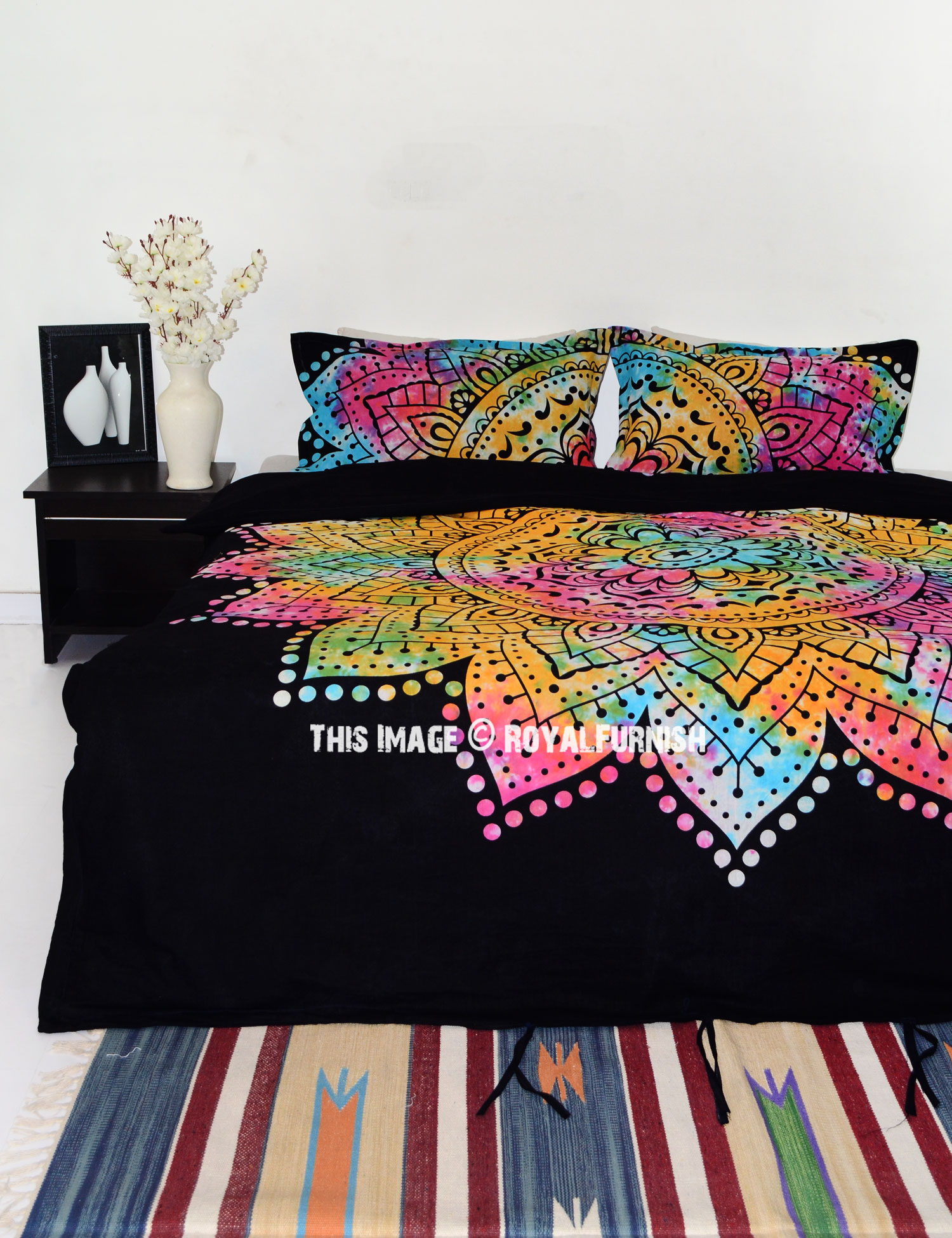 Black Multi Rangoli Bohemian Gypsy Mandala Duvet Covers With Set