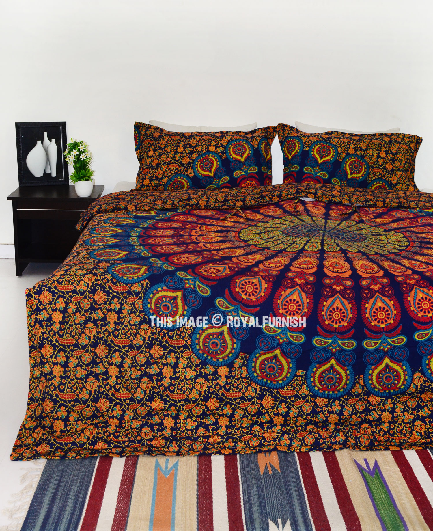 BlessLiving Yellow Mandala Medallion Bedding Duvet Cover 3 Pieces Kaleidoscopic Flower Bed Cover Bedspread Boho Chic Comforter Cover Twin