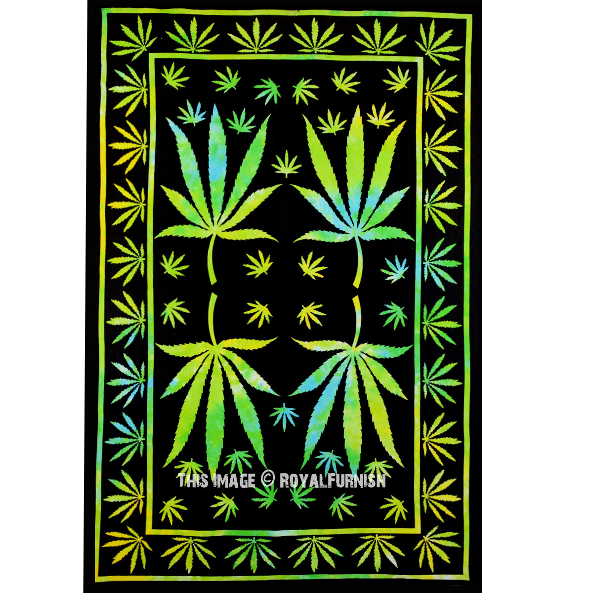 Green Weed Wall Tapestry, Marijuana Leaf Wall Hanging