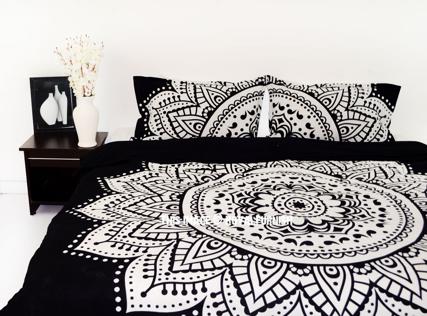 Black White Rangoli Bohemian Gypsy Mandala Bedding Duvet Cover Set With 2 Pillow Shams Royalfurnish Com