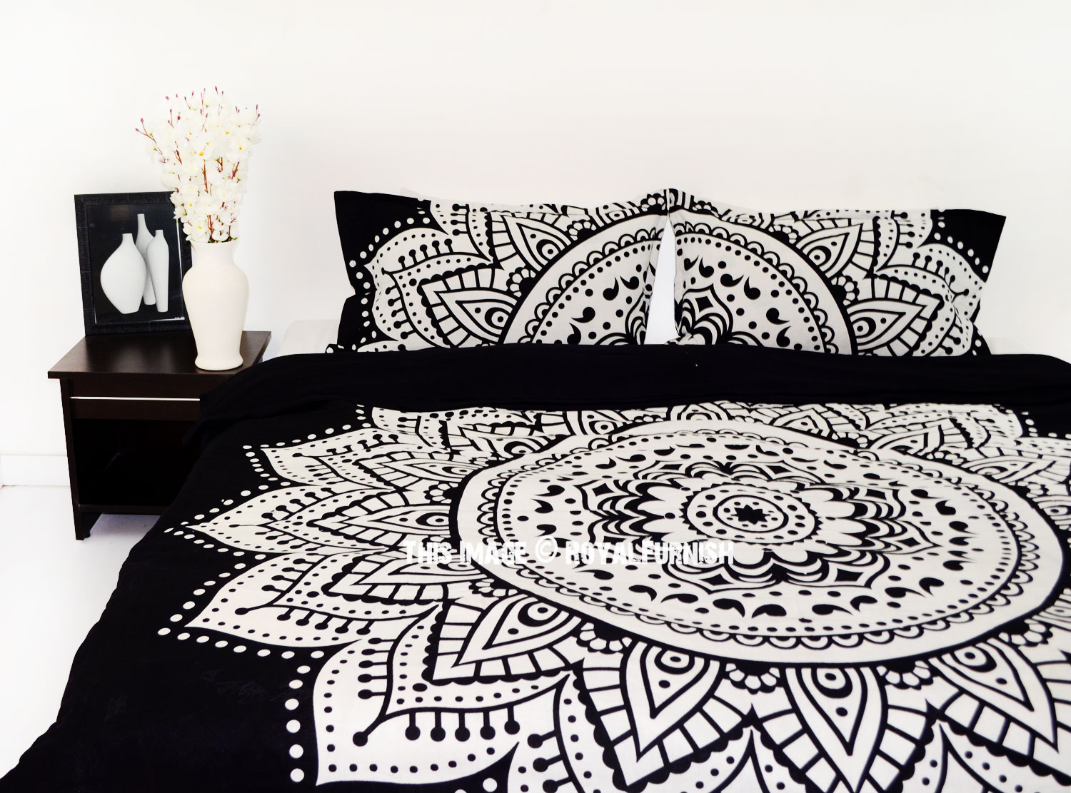 Black White Rangoli Bohemian Gypsy Mandala Bedding Duvet Cover