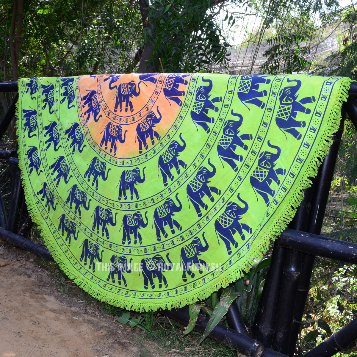 round table d-star Beach Roundie Parrot Green Asian Ring Mandala Elephants round table d-star Beach Roundie Parrot Green Asian Ring Mandala Elephants