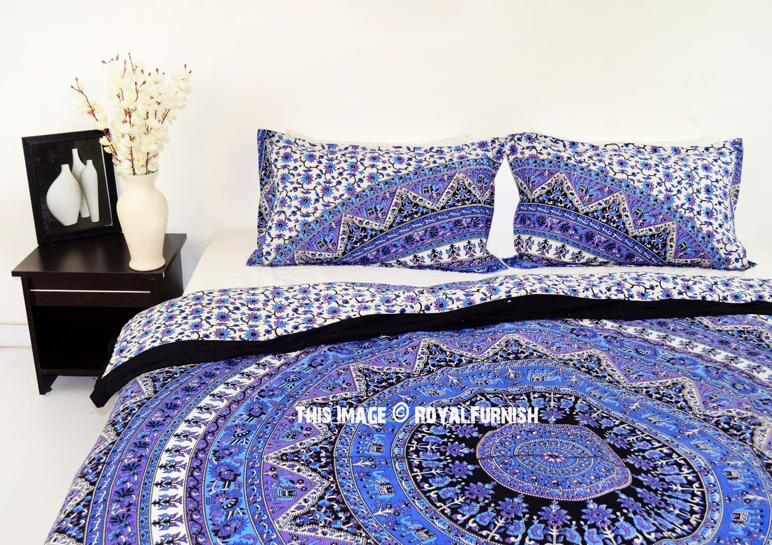 Blue Purple Kerala Boho Style Bedding Mandala Duvet Cover Set With