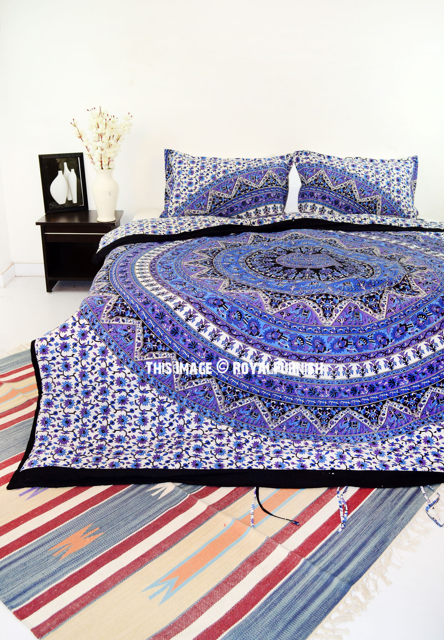 Blue Purple Kerala Boho Style Bedding Mandala Duvet Cover Set with 2 ...