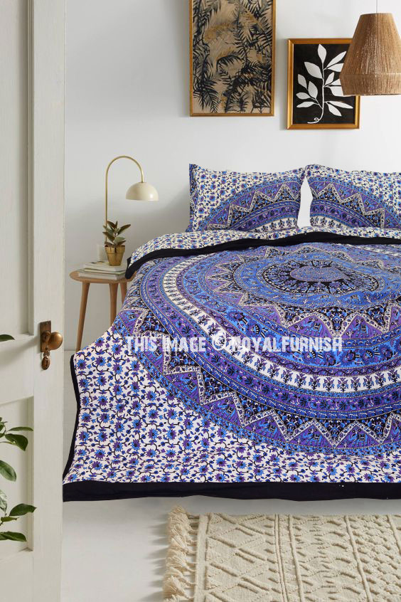 Blue Purple Kerala Boho Style Bedding, Boho Style Duvet Covers
